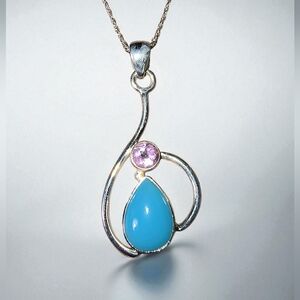 Blue Chalcedony, Amethyst & Sterling Silver Pendant Necklace